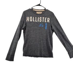 HOLLISTER Shirt Men's Long Sleeve Crew Neck Spell Out Number One Gray Small